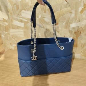 Chanel Navy Quilted Shoulder Bag with Silver Accents